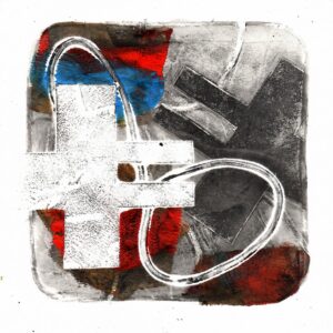 Abstract shapes in red and blue