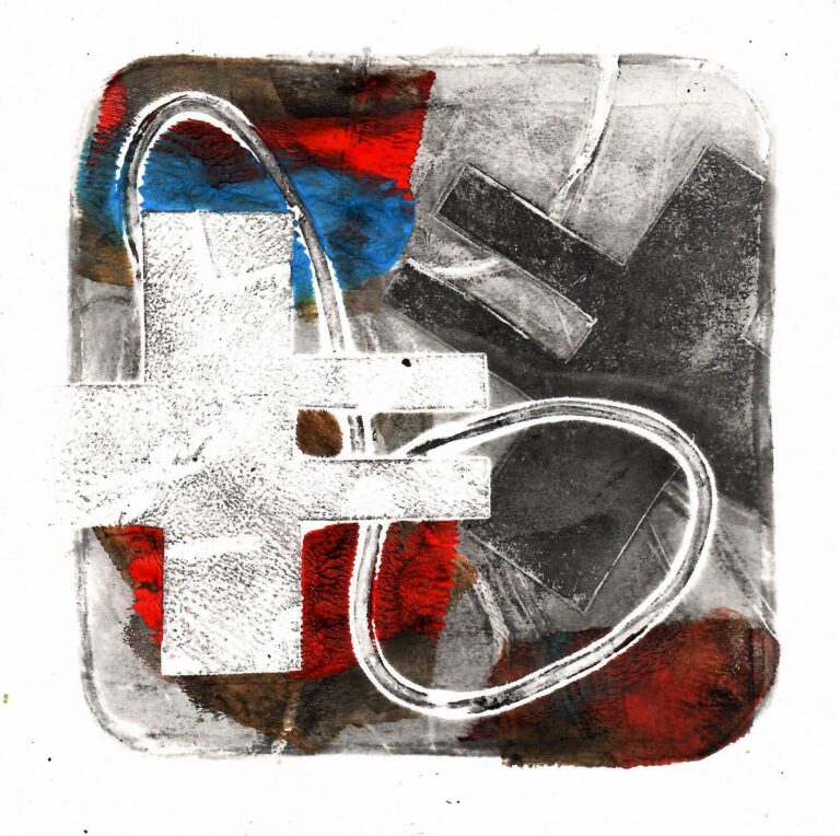 Abstract shapes in red and blue